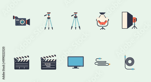 Collection of assorted film and video production equipment icons