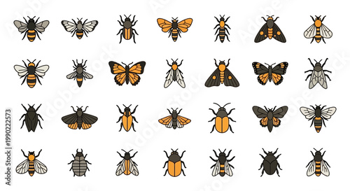 Collection of various insect illustrations, including bees, butterflies, and moths, presented in a grid layout