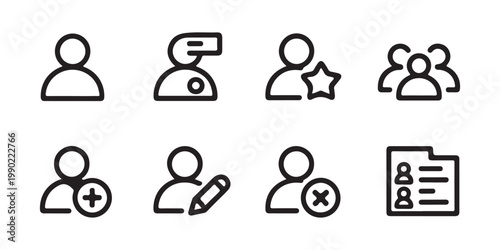 User interface icons for profile management, add, edit, delete and group.