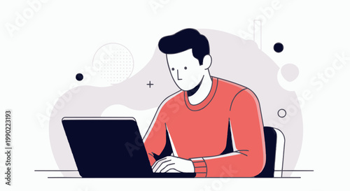 Remote Work Person Using Laptop Illustration