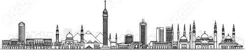 Cairo skyline Egypt city buildings vector line art
