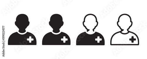 Medical patient icon set, doctor or nurse avatar symbol, healthcare professional silhouettes.