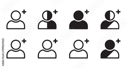 Add new user icon outline and solid style for profile add person plus symbol illustration.