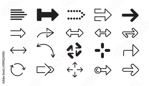 Set of black arrows isolated on transparent background next pointers direction signs vector illustration.