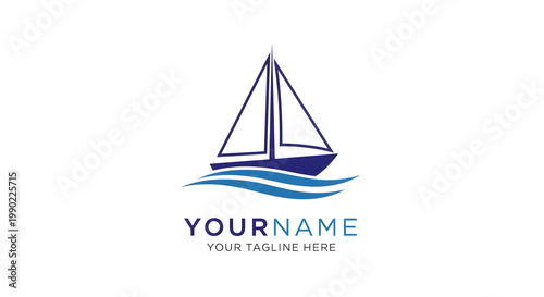 Sailing boat logo template with customizable text on white background