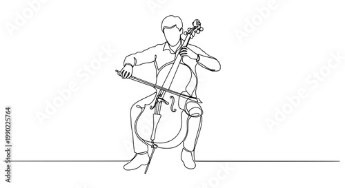 Violin musical instrument line art icon with bow in hand, musician performer sketch for music education and concert posters