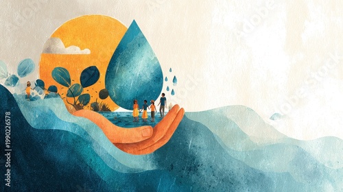 Corporate social responsibility illustration flat design front view sustainability theme water color vivid.