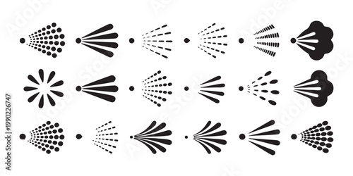 Spray icon set. sprinkler sign. black vector illustration of water air freshener perfume mist spray symbol.