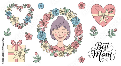 Woman with purple hair flowers.