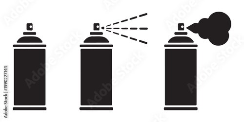 Three aerosol spray bottle icons showing different nozzle states for paint application and maintenance instructions.
