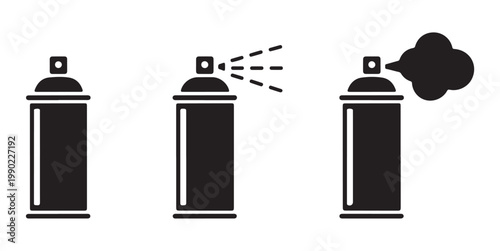 Assorted aerosol spray can icons depicting various discharge patterns from light mist to concentrated vapor clouds.