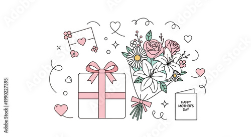 Gift Box with Pink Ribbon Bouquet.