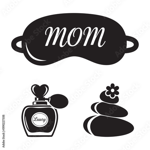 Mom relaxation icons with sleep mask and perfume set