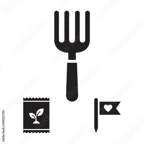 Gardening activity icons with seed packet and plant marker