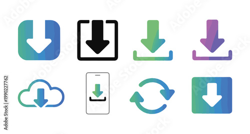 Download and refresh icons cloud and square shapes abstract gradient colors vector.