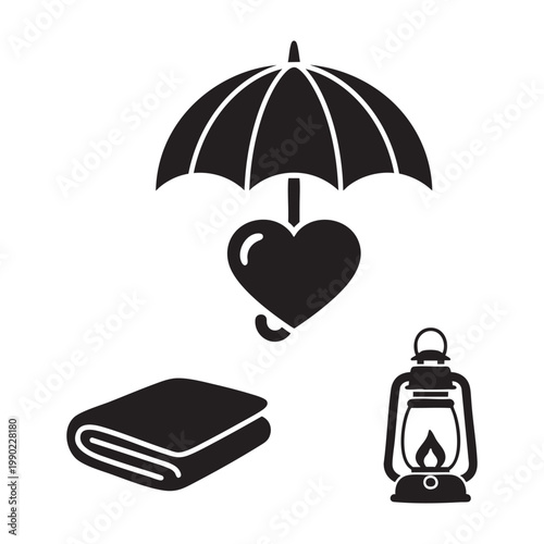 Maternal protection icons with umbrella and lantern set