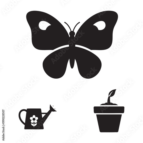 Spring bloom mom icons with butterfly and watering can set