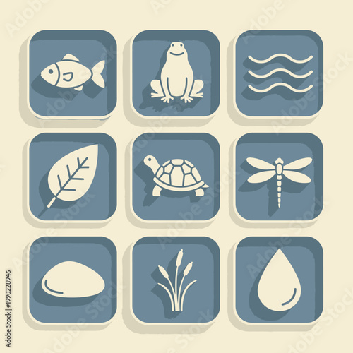 Collection of aquatic animal icons.