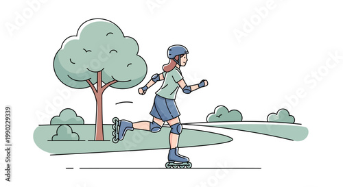 Woman Skating on Rollerblades Outdoors.
