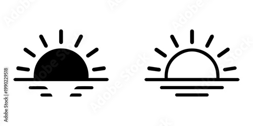 Sunrise sunset icon set, sun horizon symbol, morning evening light sign, weather nature illustration