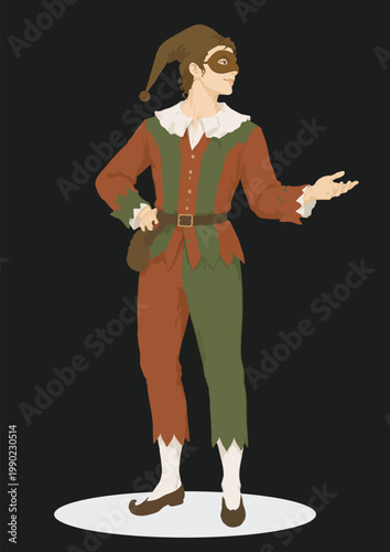 079-41-del Arlecchino performing on stage in traditional italian commedia dell'arte attire