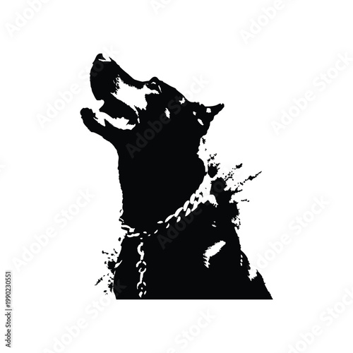 Black and white vintage illustration of a dog howling urban street art style vector design