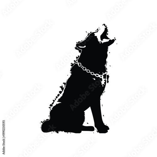 Obraz na płótnie Black and white vintage illustration of a dog howling urban street art style vec