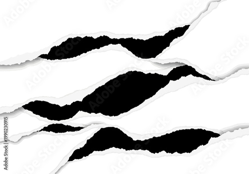 Torn Paper Effect Vector with Black Background - Realistic Ripped Paper Illustration