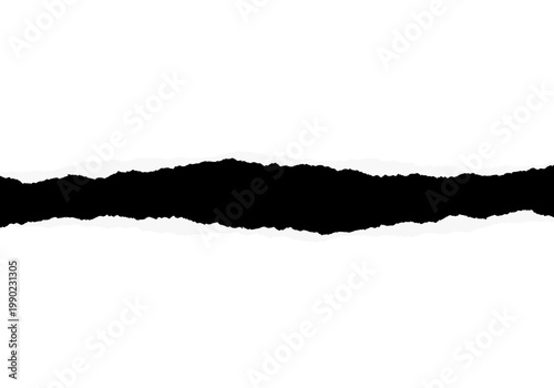 A white paper torn horizontally in the middle, with a black void between the torn pieces, vector illustration