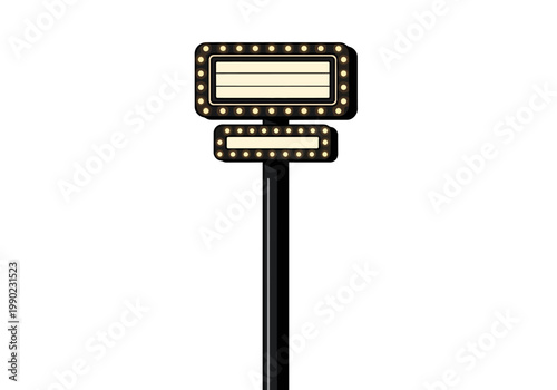 Classic retro illuminated cinema sign vector illustration with marquee lights