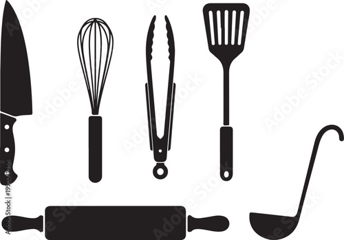 Kitchen utensils cooking tools black
