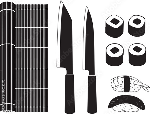 Sushi preparation tools and food knife knives cutting board
