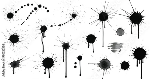 Black Ink Splatters on White Background