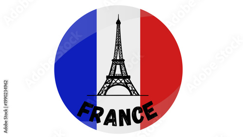 France Paris Eiffel Tower silhouette on French flag circle emblem
