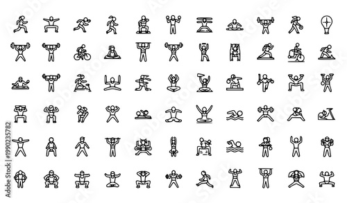 Healthy food and bodybuilding icons - nutrition and fitness with line art food icon nutrition label bodybuilding nutrition wellness supplements capsules vitamins strength training pictogram