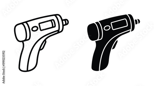 Infrared digital thermometer vector icons, non-contact laser temperature gun set, medical forehead thermometer line and silhouette graphics