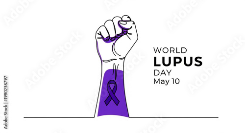 World Lupus Day Awareness Illustration with Clenched Fist and Ribbon