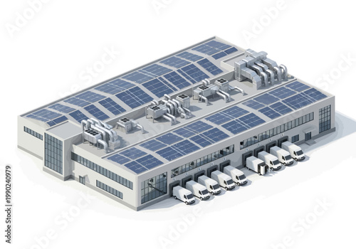 Modern Industrial Factory Building with Solar Panels - Vector Illustration