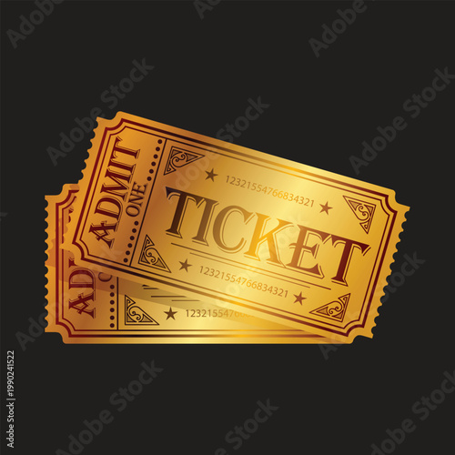 luxury golden admit one ticket stack on black background design