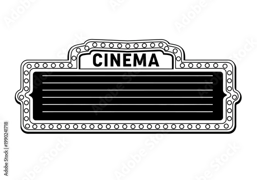 Vintage Cinema Marquee Vector Illustration with Blank Signboard for Text