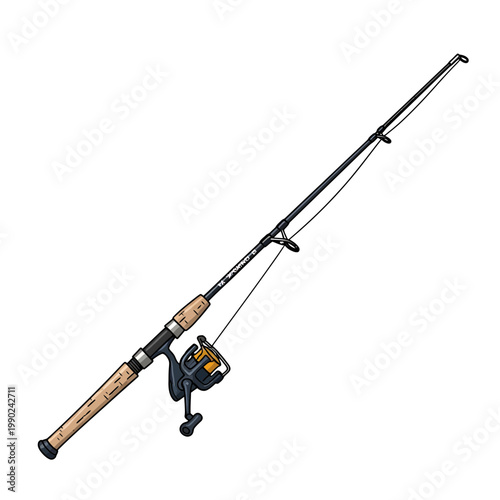 Spinning Fishing Rod and Reel Vector Illustration Isolated