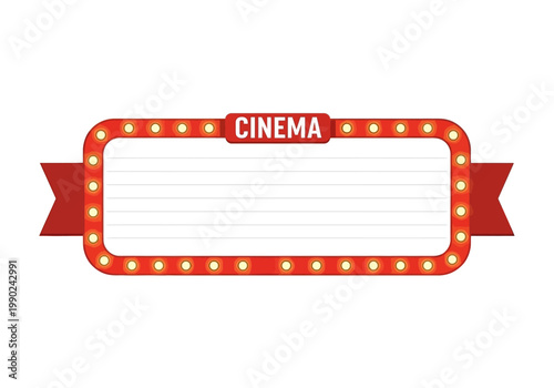 Cinema Marquee Vector Illustration With Retro Lights And Ribbon For Signage