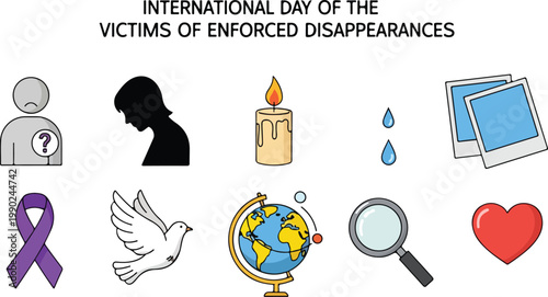International Day of Victims of Enforced Disappearances vector icon set