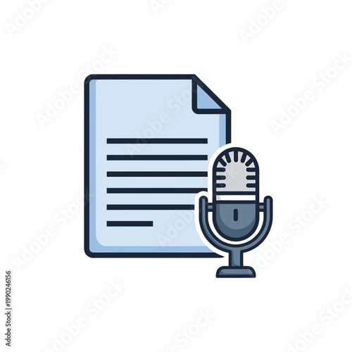 Microphone and Document Vector Illustration for Voice to Text Concept