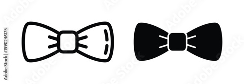 Minimalist bow tie icons set, black and white necktie vector illustrations, formal wear fashion accessories for wedding and gala events