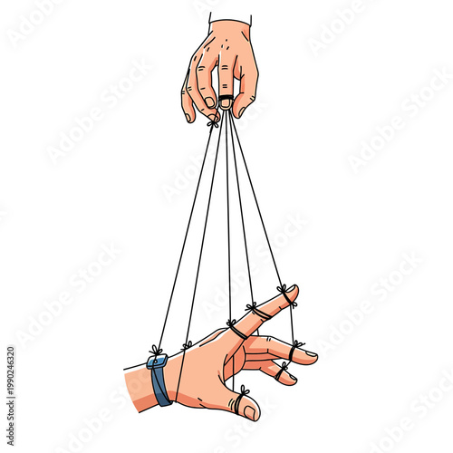 Puppet Master Hand Controlling Another Hand Vector Illustration
