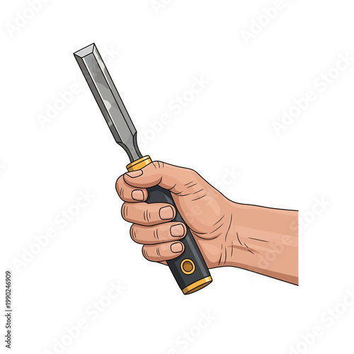 Hand holding a professional wood chisel vector illustration
