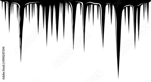 Dripping black liquid splatters on white background abstract graphic design element creative artistic effect