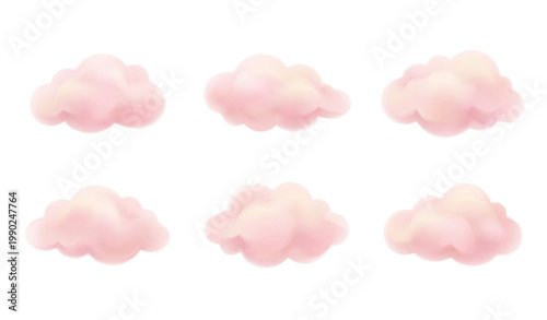  set of soft pink clouds on a white background