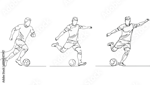 Soccer Player Action Sequence Continuous Line Art Set for Sports Branding